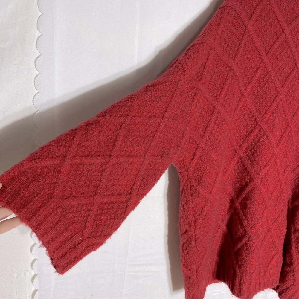 Vintage Oversized Red Chunky Textured Diamond Knit Cardigan Sweater W Toggles XL - Picture 11 of 14